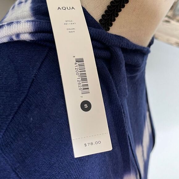 Aqua Women's Tie Dye Hoodie Knitted Long Sleeve Sweater Navy Blue Size Small NWT - Picture 9 of 11